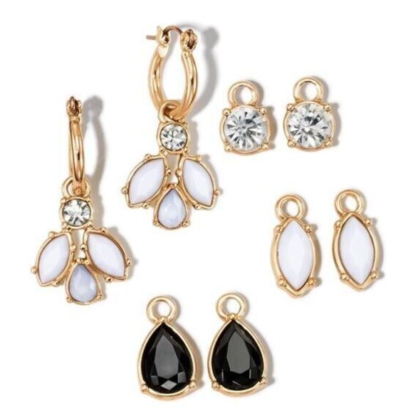 Avon Jewelry - AVON FLORAL CLUSTER INTERCHANGEABLE 4 PAIR HOOP SET (GOLDTONE) ~ NEW SEALED!!!